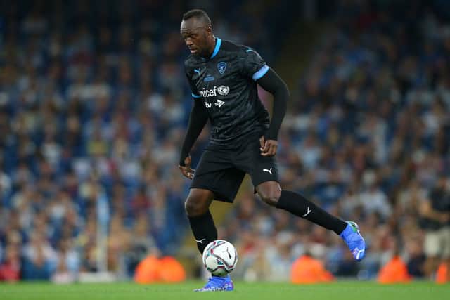Usain Bolt playing for Soccer Aid World XI during the Soccer Aid for UNICEF 2021 match (Photo: Alex Livesey/Getty Images)