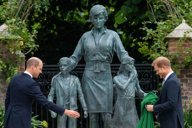 Prince William and Prince Harry during the unveiling of a statue they commissioned of their mother Diana, Princess of Wales, in the Sunken Garden at Kensington Palace (Photo: Dominic Lipinski - WPA Pool/Getty Images)