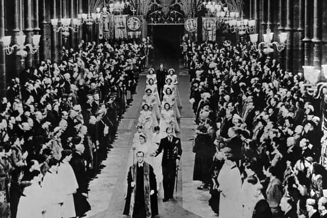 General view of Westminster Abbey during the wedding blessing of Britain’s Princess Elizabeth and Philip, Duke of Edinburgh, 20 November 1947, in London (Photo: AFP via Getty Images)