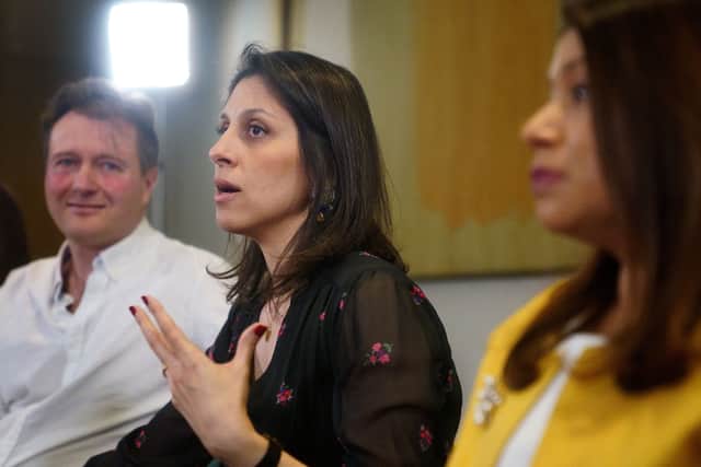 Nazanin Zaghari-Ratcliffe and Richard Ratcliffe during a press conference hosted by their local MP Tulip Siddiq (right) - PA