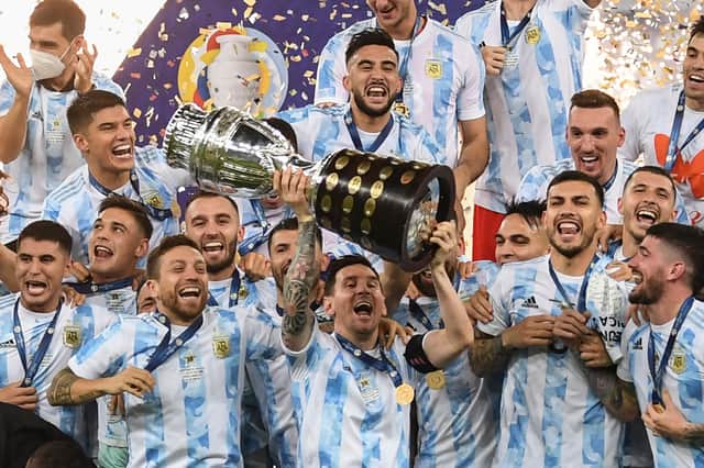 Argentina winning the CONMEBOL Copa América 2021 (Photo by CARL DE SOUZA/AFP via Getty Images)