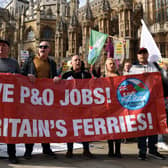 Sacked staff protested P&O Ferries’ so-called ‘fire and rehire’ practices after 800 workers were made redundant without warning. (Credit: Getty)