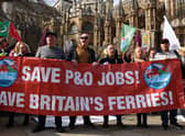 Sacked staff protested P&O Ferries’ so-called ‘fire and rehire’ practices after 800 workers were made redundant without warning. (Credit: Getty)