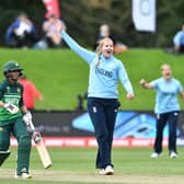 Eccelstone celebrates one of her three wickets against Pakistan