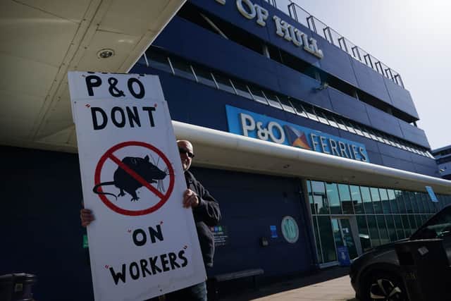 Protests against P&O Ferries’ mass-sacking are ongoing at ports across the UK (image: Getty Images)