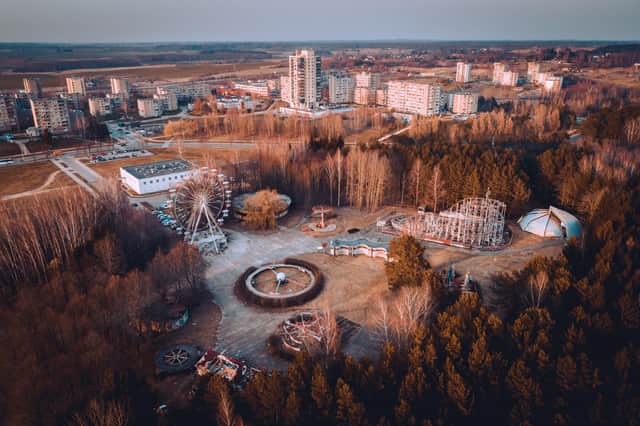 Iconic abanonded Elektrenia City Park in Chernobyl (Adobe)