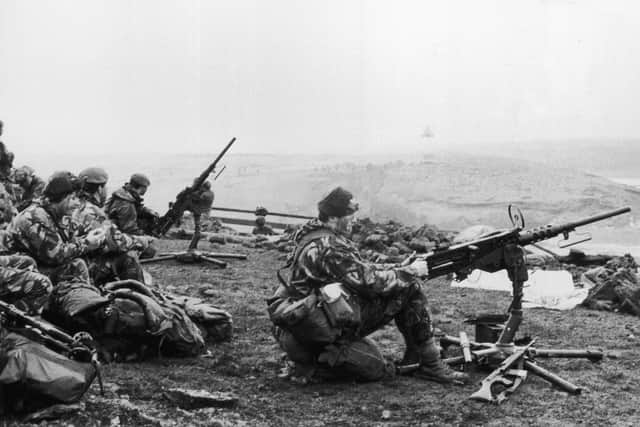 British soldiers in action during the Falklands War
