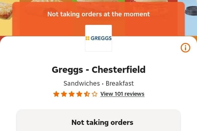 Would-be customers are met with a message saying Greggs is not taking orders, as a result of strike action by couriers in Chesterfield