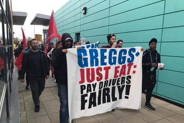 Activists and drivers converge on Greggs HQ to highlight the company’s working relationship with Stuart 