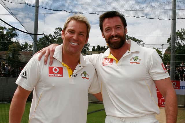 Warne and Hugh Jackman in 2010. Jackman sent in a video tribute 
