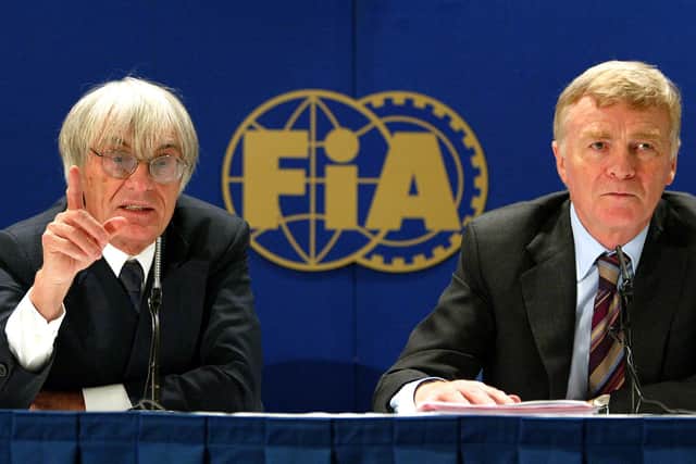 F1 boss Bernie Ecclestone, left, and Mosley with the FIA