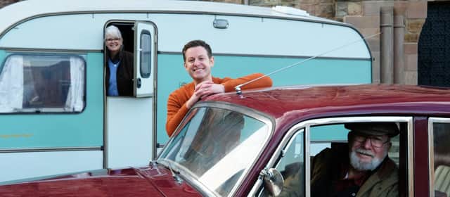 Matt Baker with his parents Mike and Janice who star in the new documentary series Matt Baker: Travels with Mum and Dad on More4 (Channel 4)