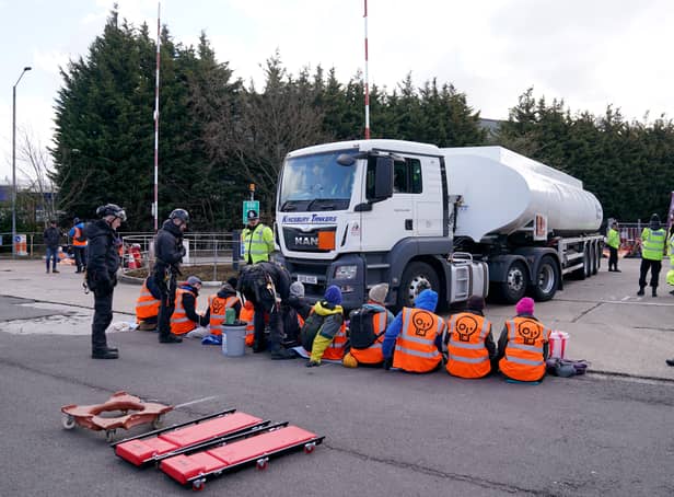 <p>Just Stop Oil and Extinction Rebellion protesters blocked the route of oil tankers across England. (Credit: PA)</p>