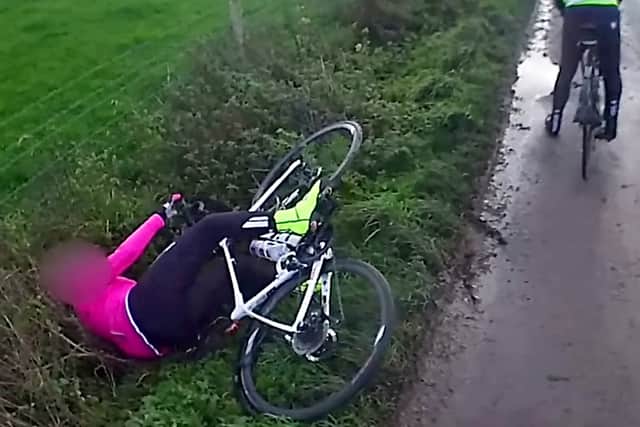 The cyclist fell from her bike after Mr Miley went past in his car (Photo: Northamptonshire Police / SWNS)