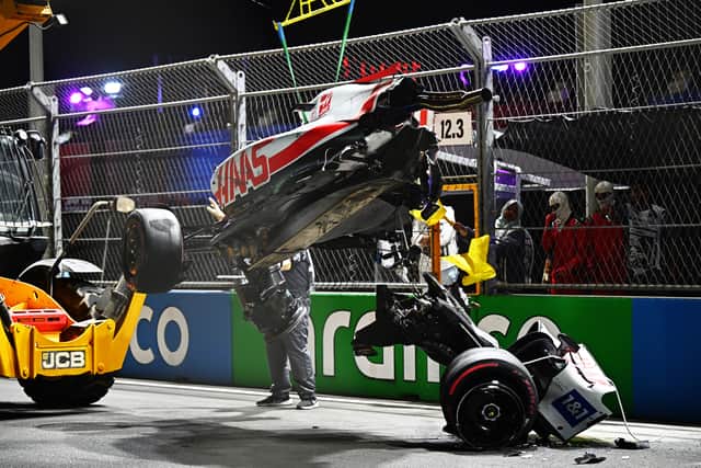 Haas’ Mick Schumacher crashes during qualifying in Saudi Arabia