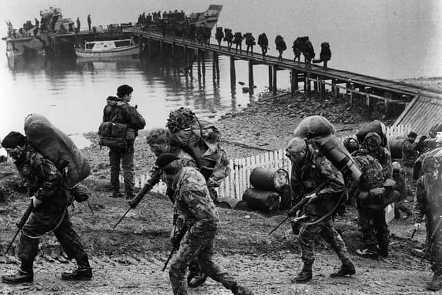 British troops arriving in the Falklands Islands during the Falklands War (Photo: Fox Photos/Getty Images)