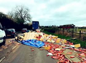 A HGV spilled its contents on a Sandiacre carriageway. (Credit: SWNS) 