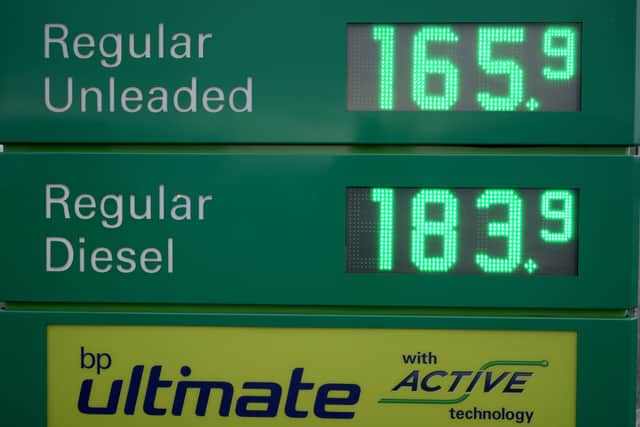 Prices of petrol and diesel are displayed outside a BP service station on 31 March 2022 (Photo: Christopher Furlong/Getty Images)