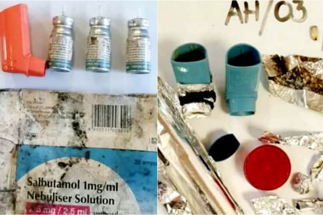 Photos from West Midlands Police show Hakeem’s asthma pumps wrapped in foil next to “drug paraphernalia” (Photo: West Midlands Police / SWNS)