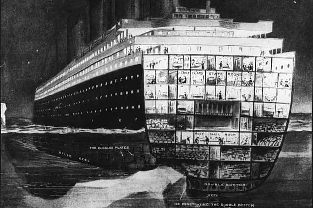 An illustration of the damage caused when the Titanic hit an iceberg during its maiden voyage (Photo: The Graphic/Getty Images)