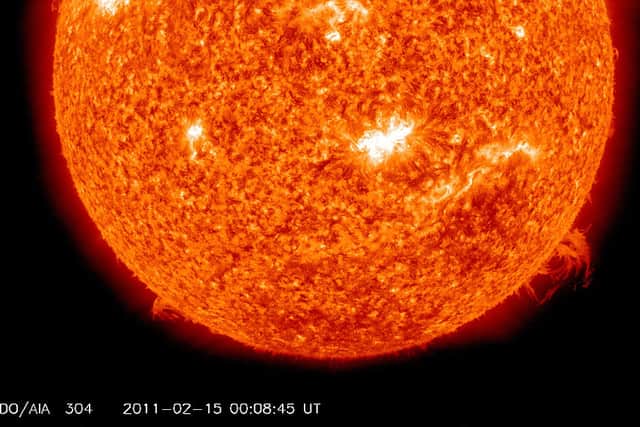 A solar spot in the centre of the Sun is captured from which the first X-class flare was emitted in four years on February 14, 2011 (Image: NASA/Solar Dynamics Observatory via Getty Images)