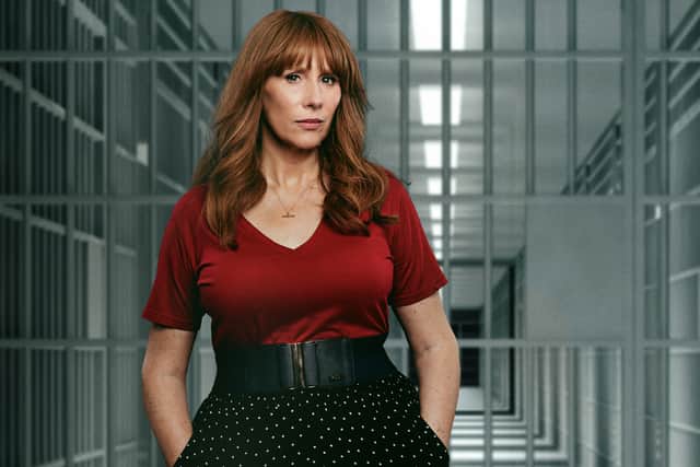 Catherine Tate as character Laura Willis in her new Netflix show Hard Cell.