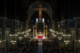 Cardinal Vincent Nichols conducts Maundy Thursday Mass at Westminster Cathedral on April 13, 2017 in London, England. Maundy Thursday marks the start of the Christian three-day celebration of Easter. 
