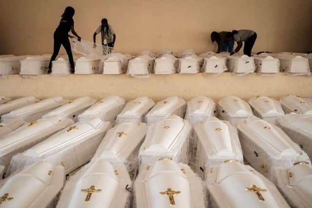 Remains of victims of the 1994 genocide are still being discovered; 84,437 people were laid to rest in 2019 (Photo: YASUYOSHI CHIBA/AFP via Getty Images)