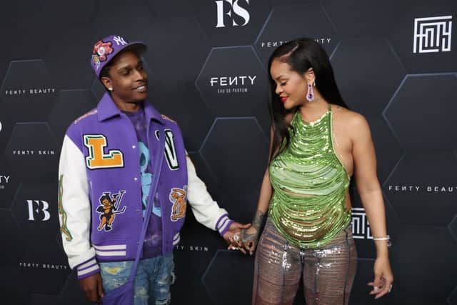 ASAP Rocky and  Rihanna pose for a picture as they celebrate her beauty brands Fenty Beauty and Fenty Skinat Goya Studios on February 11, 2022 in Los Angeles, California (Photo: Mike Coppola/Getty Images)