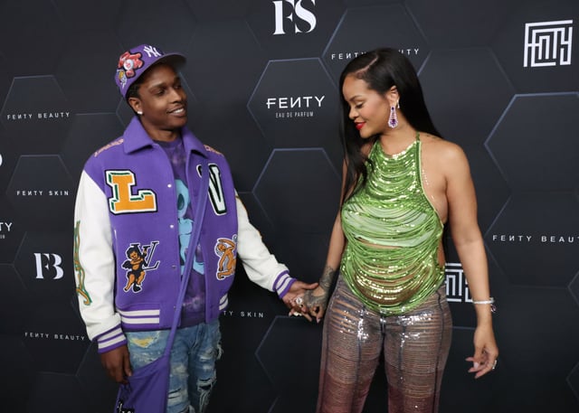 ASAP Rocky and  Rihanna pose for a picture as they celebrate her beauty brands Fenty Beauty and Fenty Skinat Goya Studios on February 11, 2022 in Los Angeles, California (Photo: Mike Coppola/Getty Images)
