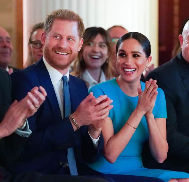 Prince Harry, Duke of Sussex and Meghan Markle, Duchess of Sussex cheering at the annual Endeavour Fund Awards at Mansion House on March 5, 2020 in London, England (Photo: Paul Edwards - WPA Pool/Getty Images)