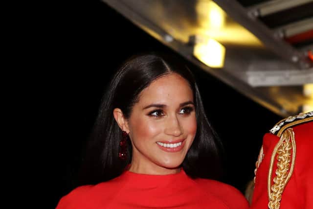 Meghan, Duchess of Sussex arrives with Prince Harry, Duke of Sussex at The Mountbatten Festival of Music at the Royal Albert Hall in London on March 7, 2020 (Photo: SIMON DAWSON/POOL/AFP via Getty Images)