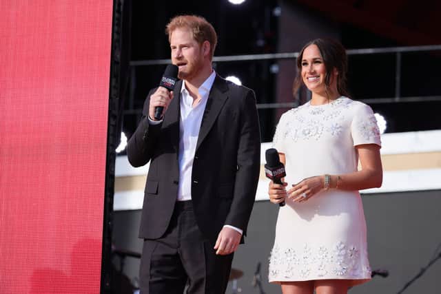 Prince Harry, Duke of Sussex and Meghan, Duchess of Sussex speaking onstage during Global Citizen Live, New York on September 25, 2021 in New York City (Photo: Theo Wargo/Getty Images for Global Citizen)