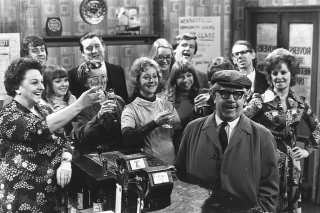 William Roache (back, left of centre) with the cast of Coronatoin Street in the 1970s