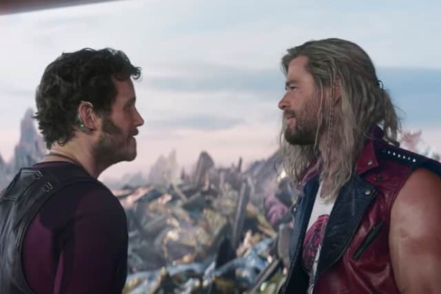 Chris Pratt (L) returns as Star-Lord, alongside Chris Hemsworth as Thor (Photo: Walt Disney Studios Motion Pictures)