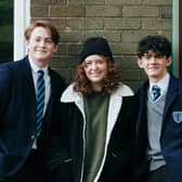 Kit Connor, Alice Oseman, and Joe Locke on set of Heartstopper (Credit: Rob Youngson)
