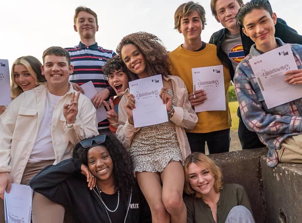 <p>The young cast members of new Netflix series Heartstopper with their scripts (Credit Rob Youngson/Netflix)</p>