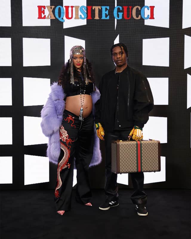 Rihanna and ASAP Rocky at the Gucci show during Milan Fashion Week Fall/Winter 2022/23 on February 25, 2022 in Milan, Italy (Photo: Vittorio Zunino Celotto/Getty Images for Gucci)