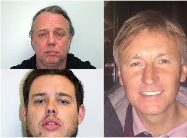 <p>Bobby Ternent (bottom left) and his dad Gary (top left) murdered John Avers (Right).</p>
