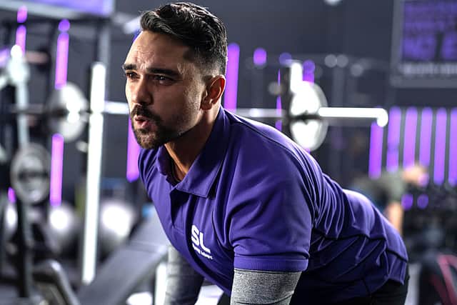 Andy Peacock (played by Allan Mustafa) at the gym in new comedy series Peacock (Credit BBC/Big Talk)