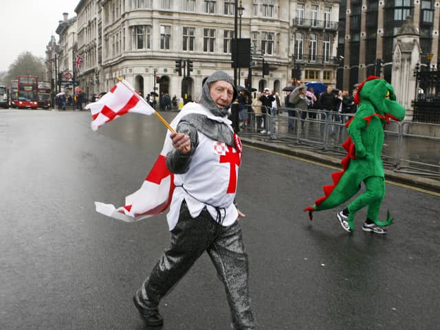 A man dressed as St George during the St George’s Day parade in London.