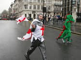 A man dressed as St George during the St George’s Day parade in London.