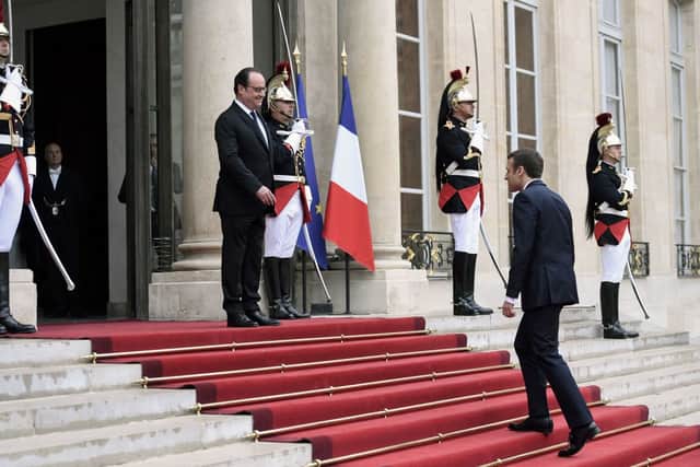 The President-elect is formally welcomed to the Élysée Palace by the outgoing President (image: AFP/Getty Images)