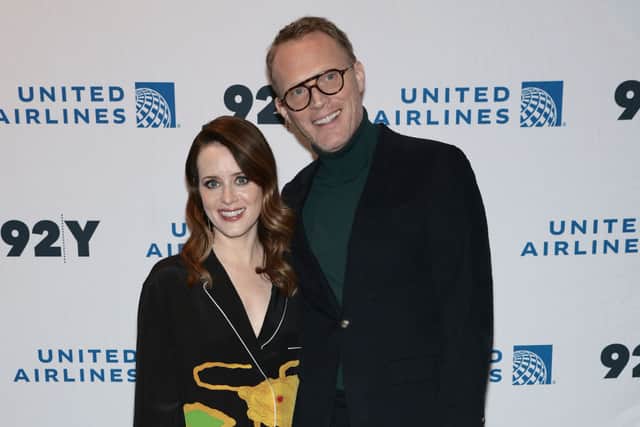 Claire Foy and Paul Bettany at 92Y on April 13, 2022 in New York City (Photo by Dimitrios Kambouris/Getty Images)