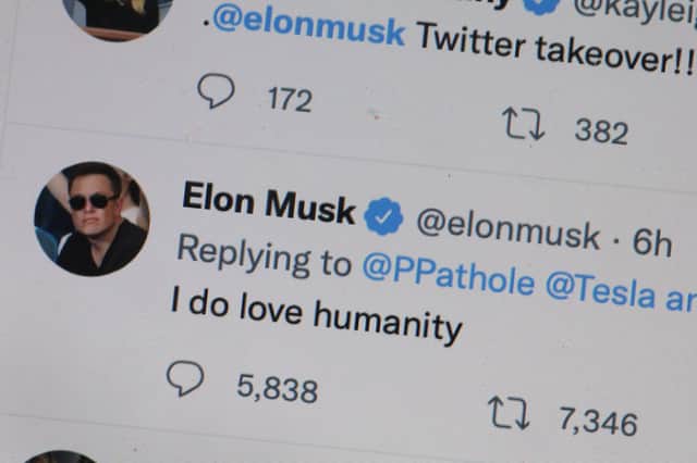 Tweets by Elon Musk are shown on a computer (Photo: Scott Olson/Getty Images)