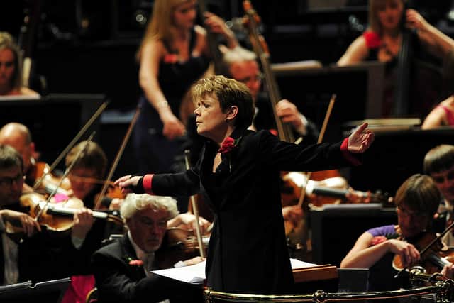 US conductor Marin Alsop conducting the orchestra at the Royal Albert Hall in west London on September 7, 2013 during the Last Night of the Proms (Photo: CARL COURT/AFP via Getty Images)