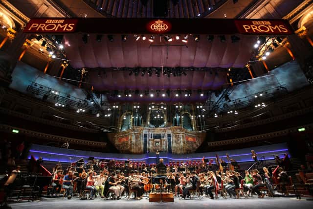 Musicians of The West-Eastern Divan youth orchestra, conducted by Daniel Barenboim rehearse in the Royal Albert Hall ahead of their performance in the BBC Proms on August 21, 2009 in London, England (Photo by Oli Scarff/Getty Images)