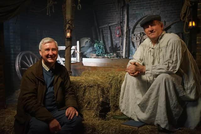 Yorkshire Vet Peter Wright and Peter Davison at the James Herriot Museum in Thirsk
