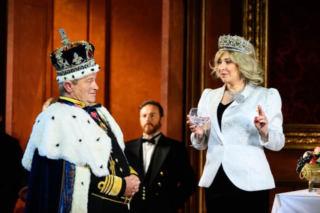 Harry Enfield as Prince Charles and Tracy-Ann Oberman as Camilla during dress rehearsals of the play The Windsors: Endgame (Photo by Joe Maher/Getty Images)