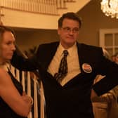 Toni Collette as Kathleen Peterson & Colin Firth as Michael Peterson in The Staircase (Credit: HBO)